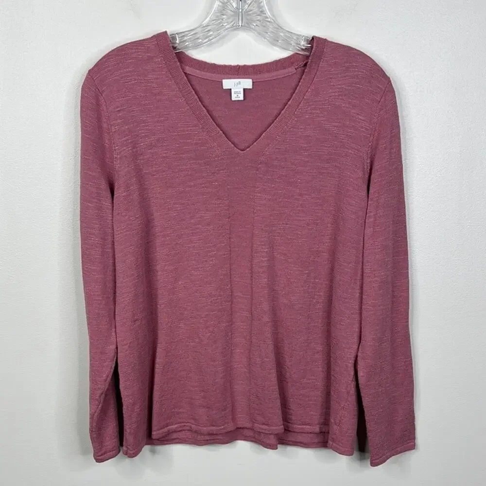 J. Jill Pink Linen Blend V-Neck Sweater Women's Petite Medium PM Lightweight